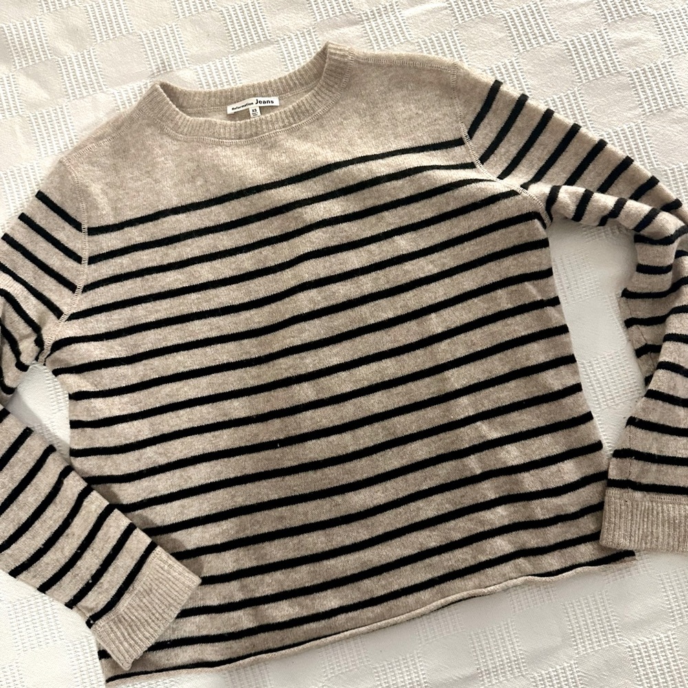 Reformation Boyfriend Cashmere Sweater - XS Oatmeal Black Stripe